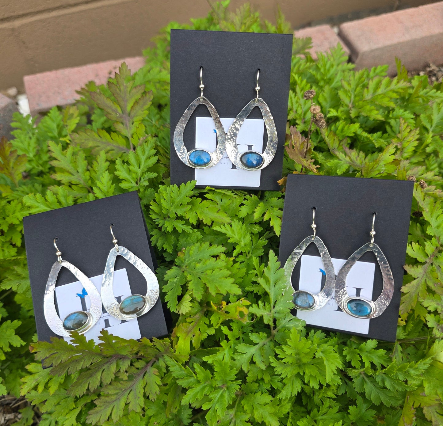 Labradorite Hammered Sterling Silver Earrings