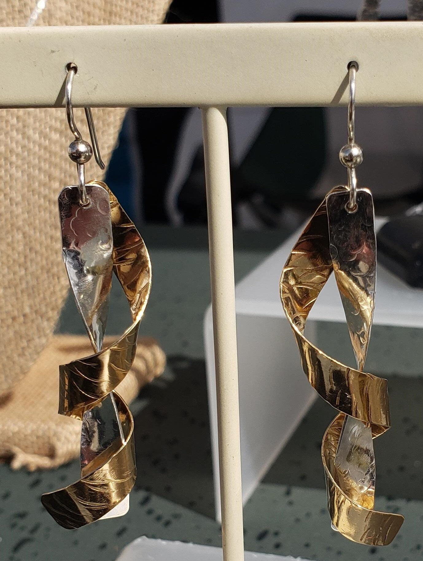 Twisted Brass and Sterling Silver earrings