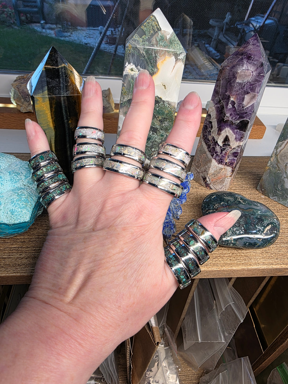 Ethiopian Opal inlay rings