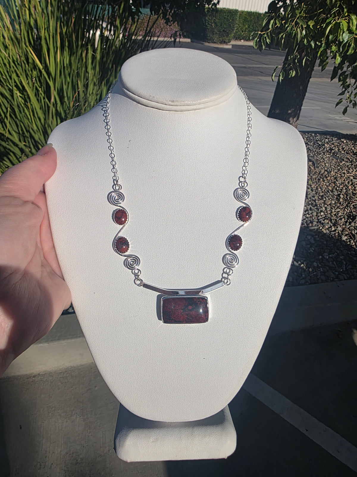 Red and Black Jasper Scroll pendant