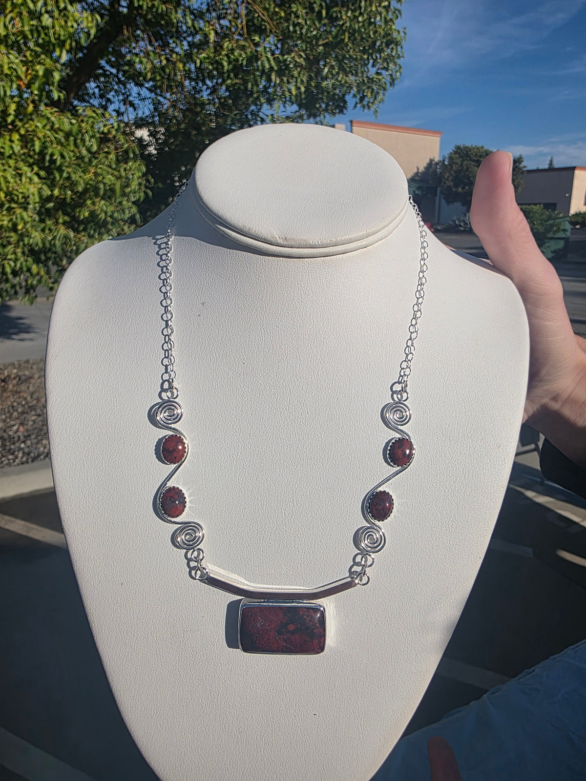 Red and Black Jasper Scroll pendant