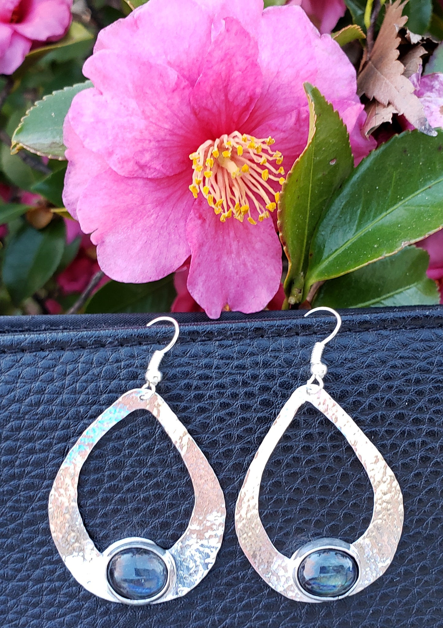 Labradorite Hammered Sterling Silver Earrings