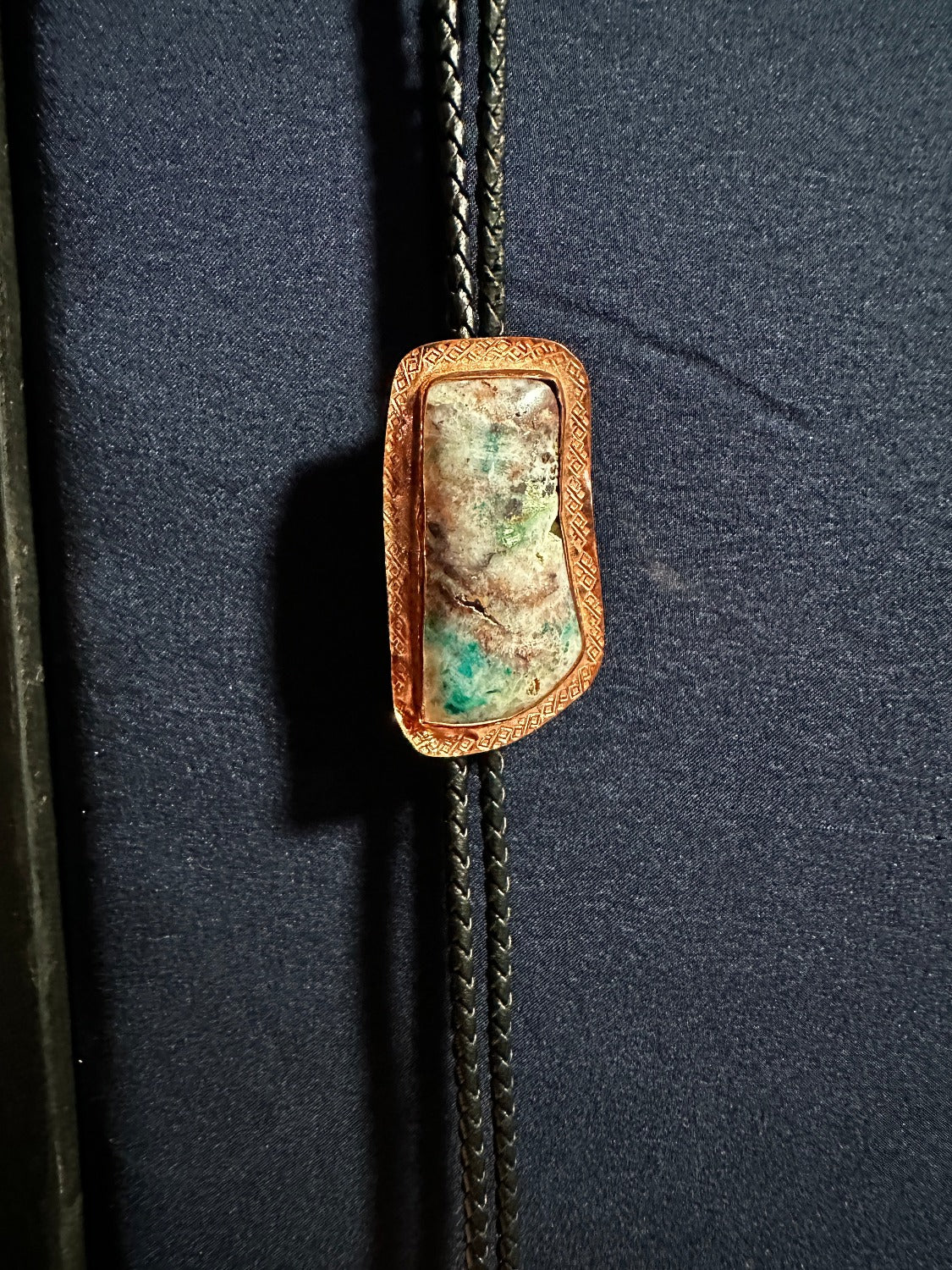 Chrysocolla and Rose Quartz Bolo Tie