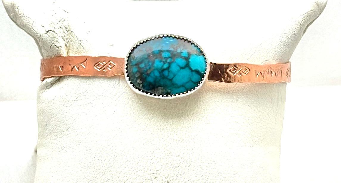 Turquoise Forged Copper Bracelet