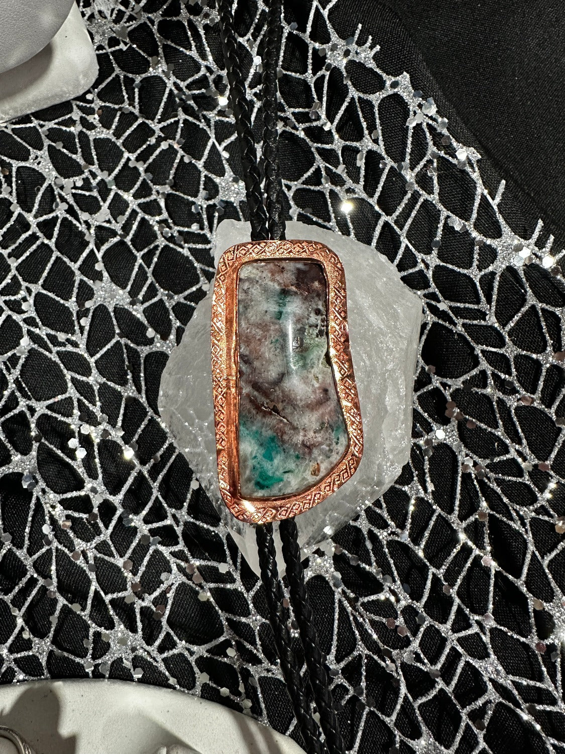 Chrysocolla and Rose Quartz Bolo Tie