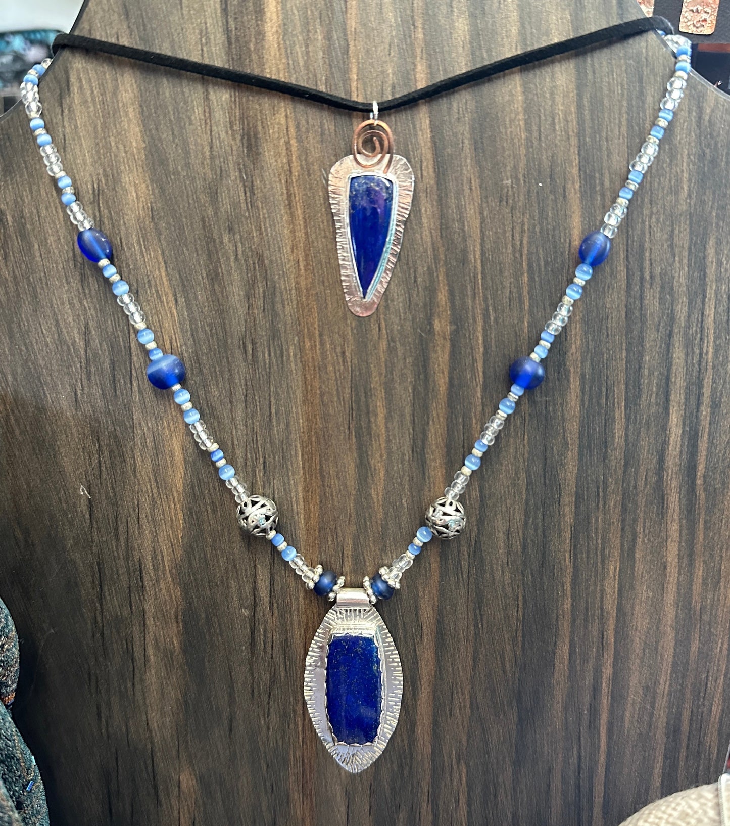 Lapis Lazuli pendant with custom beaded necklace