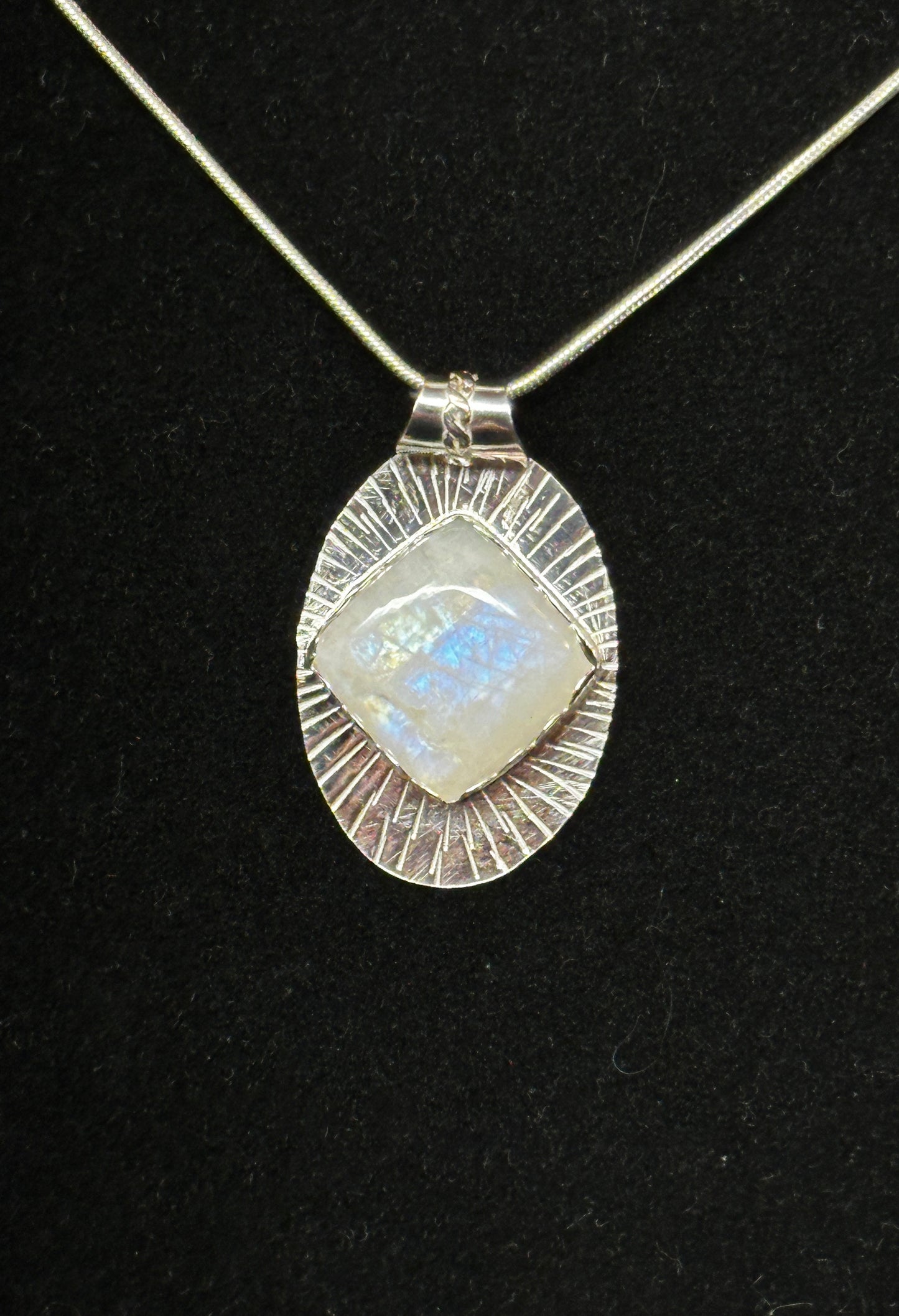 Rainbow Moonstone Sterling Silver Pendant with a Custom Beaded Necklace