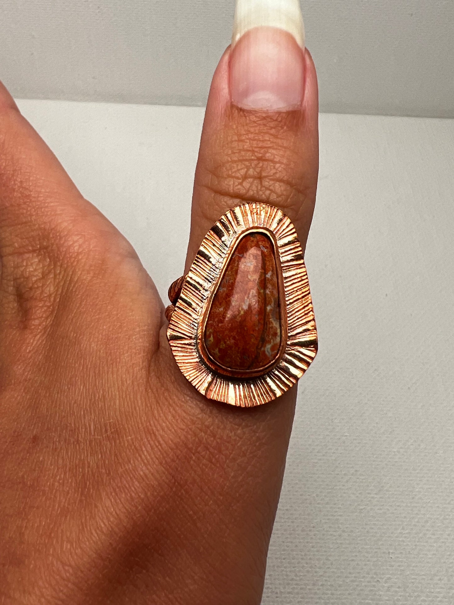 Stoney Creek Jasper in Sunburst Copper ring, size 7