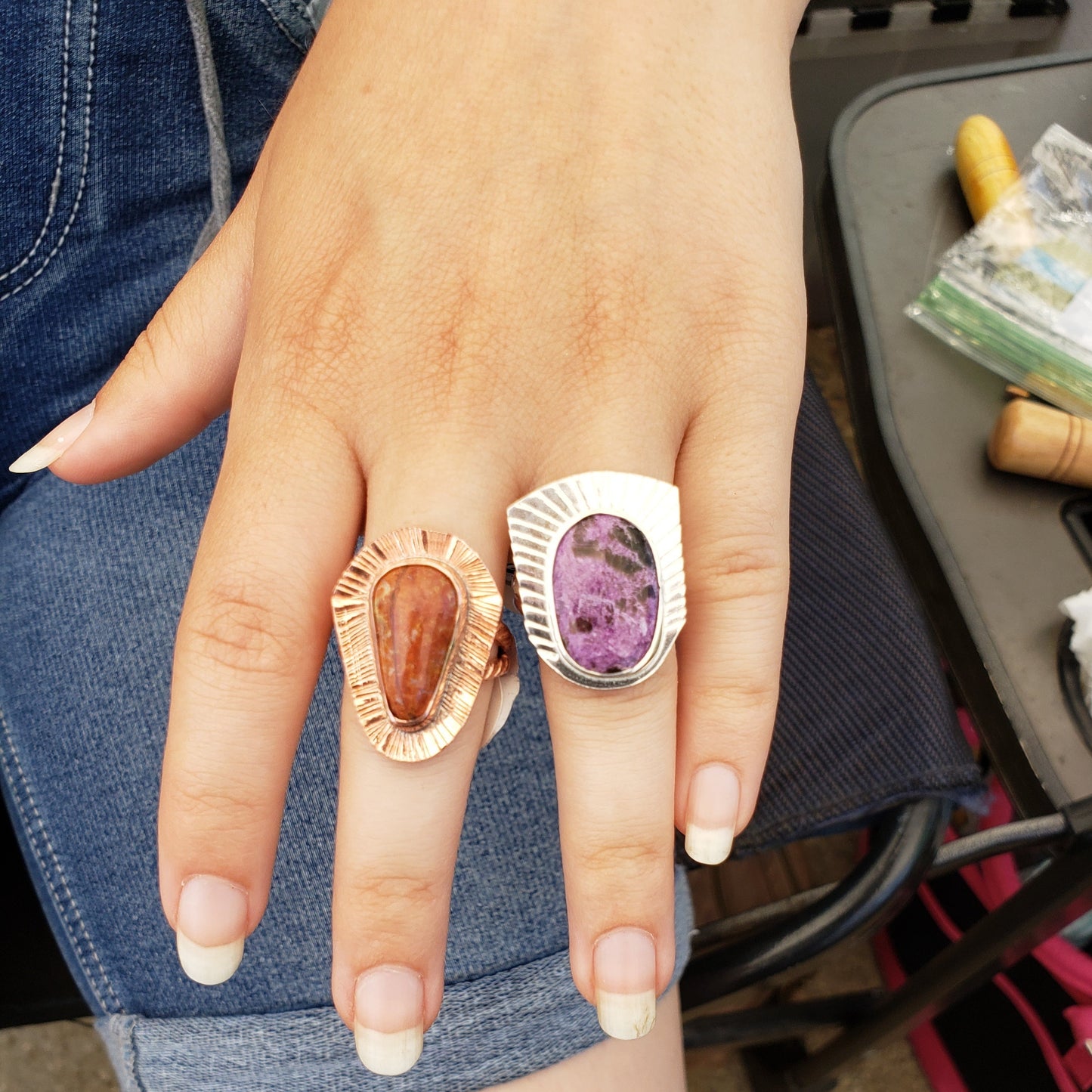 Stoney Creek Jasper in Sunburst Copper ring, size 7