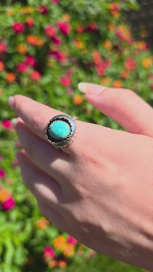 Sterling Silver Shadow Box Ring with Kingman Turquoise