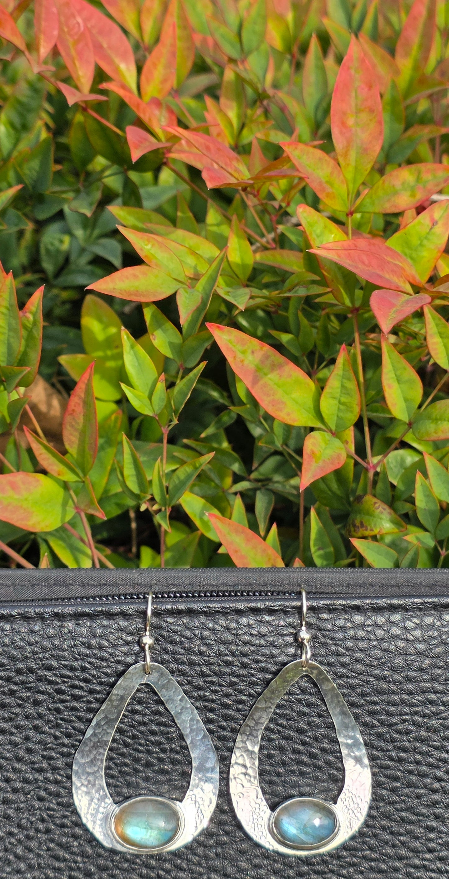 Labradorite Hammered Sterling Silver Earrings