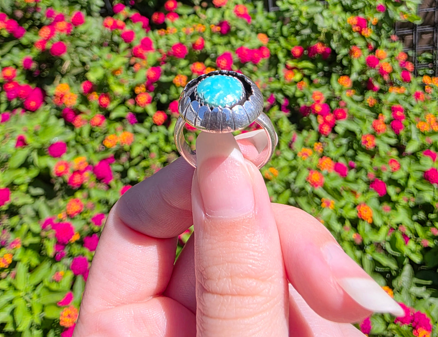 Sterling Silver Shadow Box Ring with Kingman Turquoise