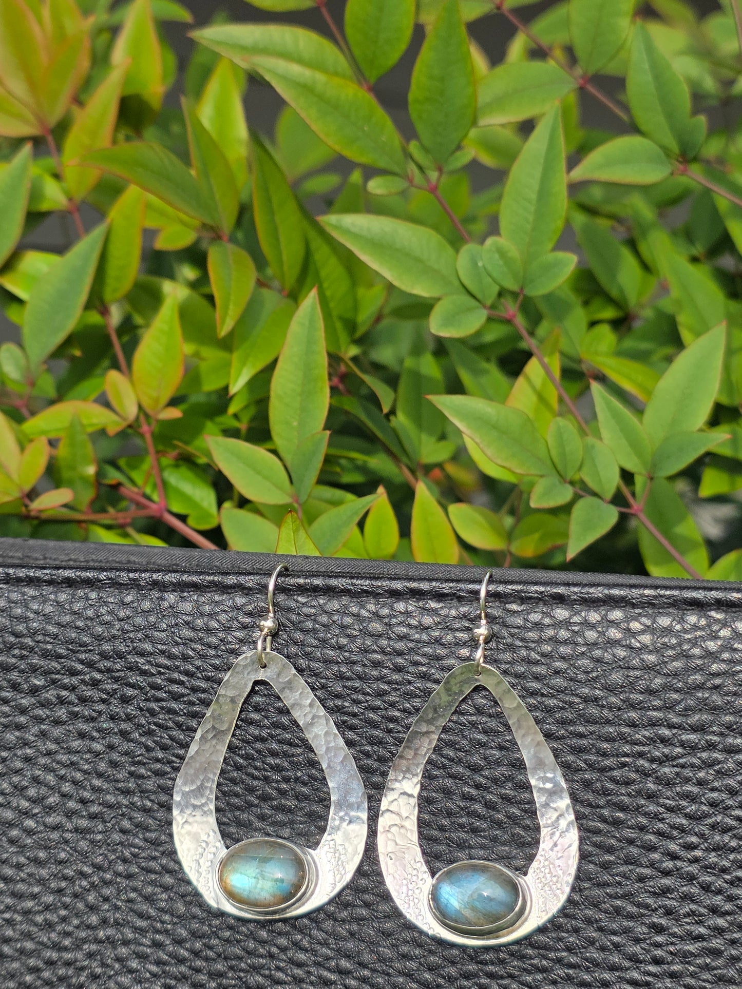 Labradorite Hammered Sterling Silver Earrings
