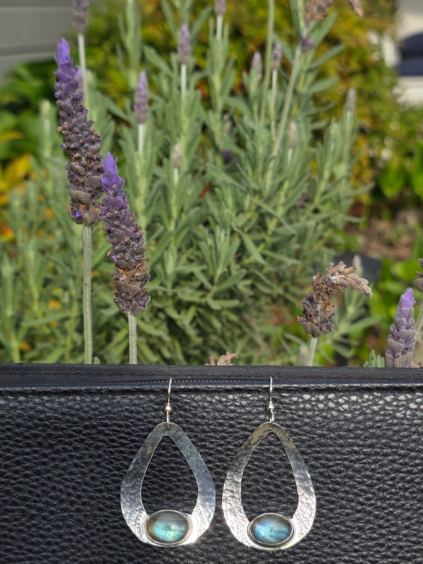 Labradorite Hammered Sterling Silver Earrings