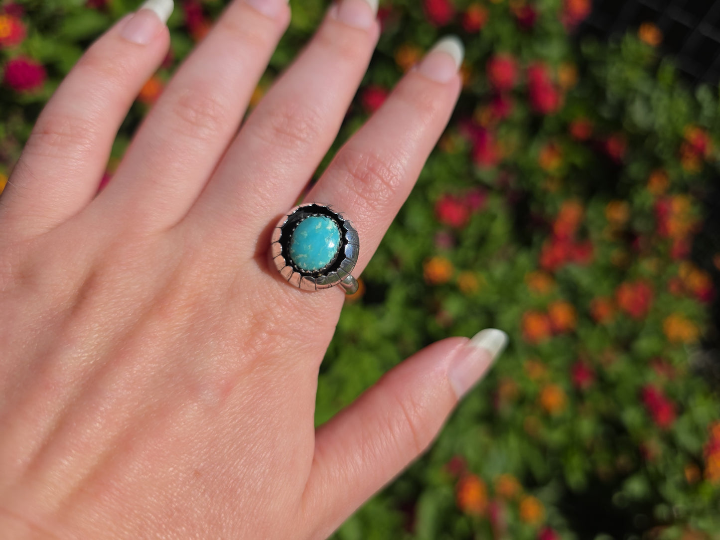 Sterling Silver Shadow Box Ring with Kingman Turquoise
