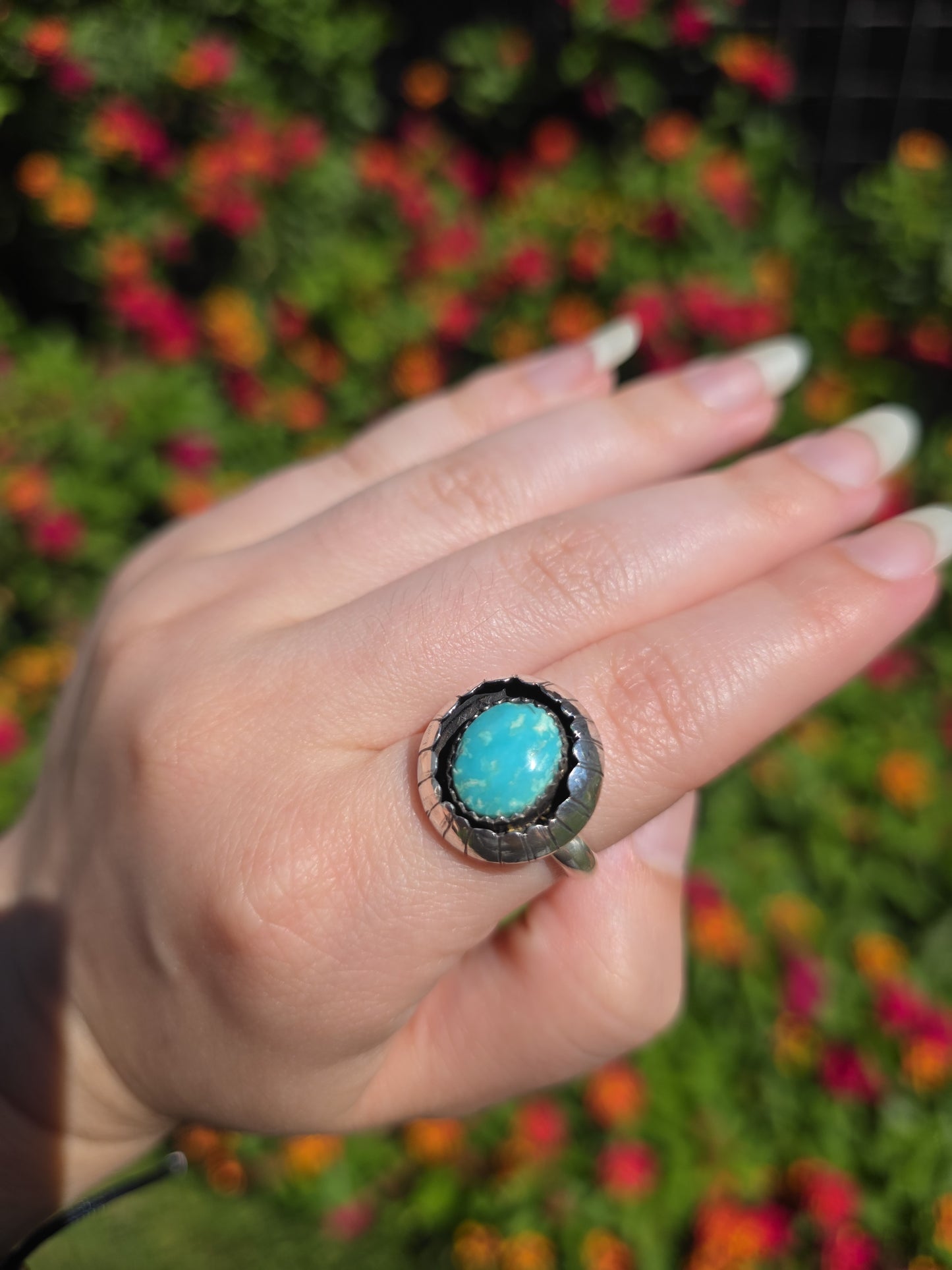 Sterling Silver Shadow Box Ring with Kingman Turquoise