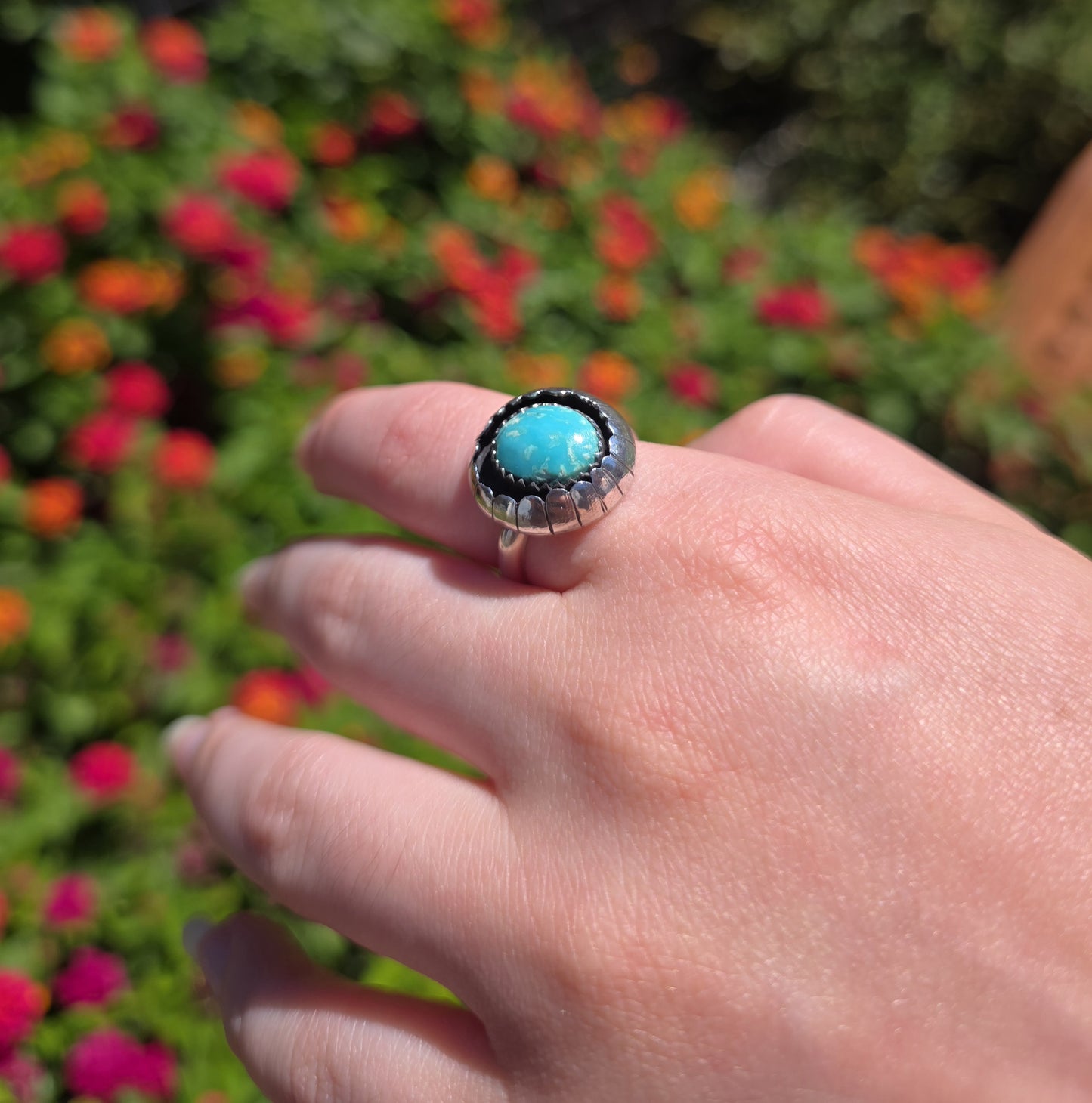 Sterling Silver Shadow Box Ring with Kingman Turquoise