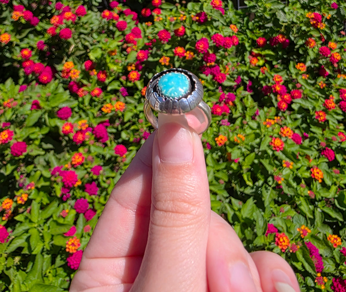 Sterling Silver Shadow Box Ring with Kingman Turquoise