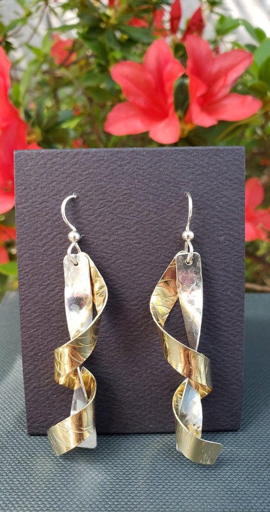 Twisted Brass and Sterling Silver earrings